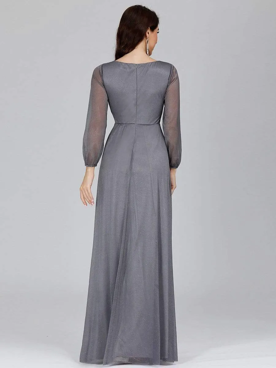 Sexy V-Neck Shiny Wholesale Evening Dresses With Long Sleeve