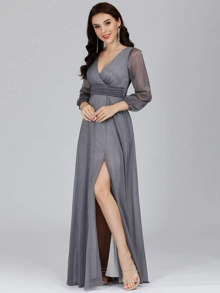 Sexy V-Neck Shiny Wholesale Evening Dresses With Long Sleeve