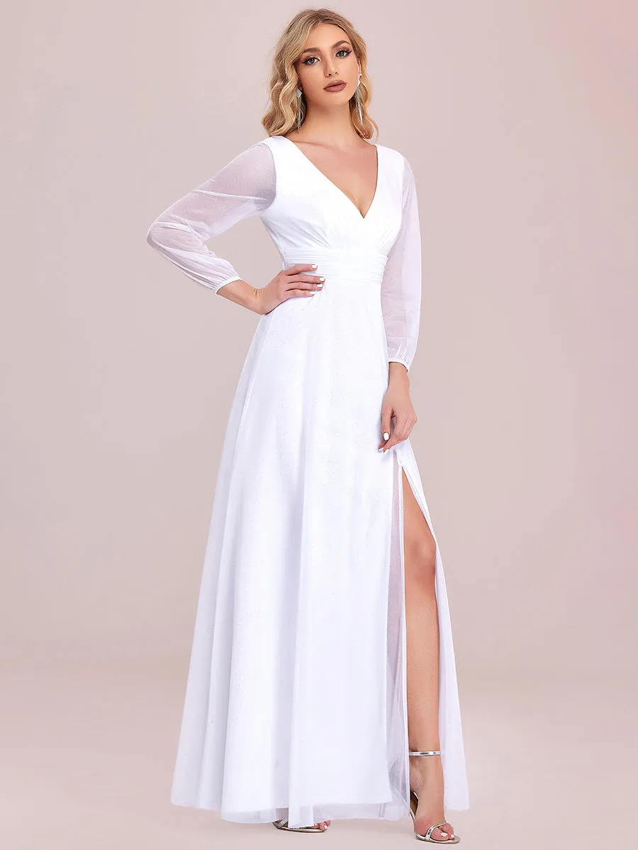 Sexy V-Neck Shiny Wholesale Evening Dresses With Long Sleeve