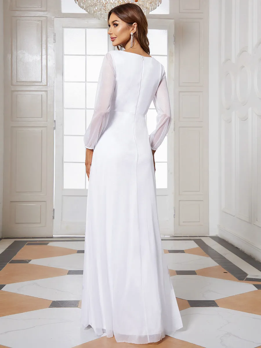 Sexy V-Neck Shiny Wholesale Evening Dresses With Long Sleeve