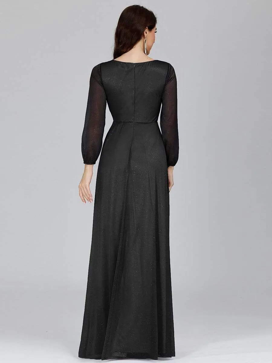 Sexy V-Neck Shiny Wholesale Evening Dresses With Long Sleeve