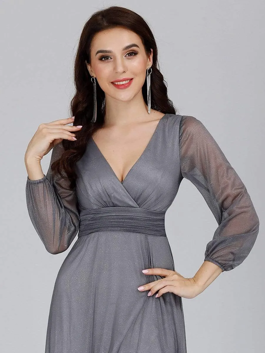 Sexy V-Neck Shiny Wholesale Evening Dresses With Long Sleeve