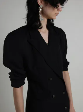 Vintage 1980s Black Double Breasted Shirt Dress