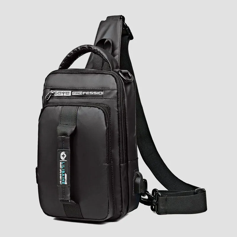 Waterproof Large Capacity Multi-Carry Sling Bag With USB Charging Port