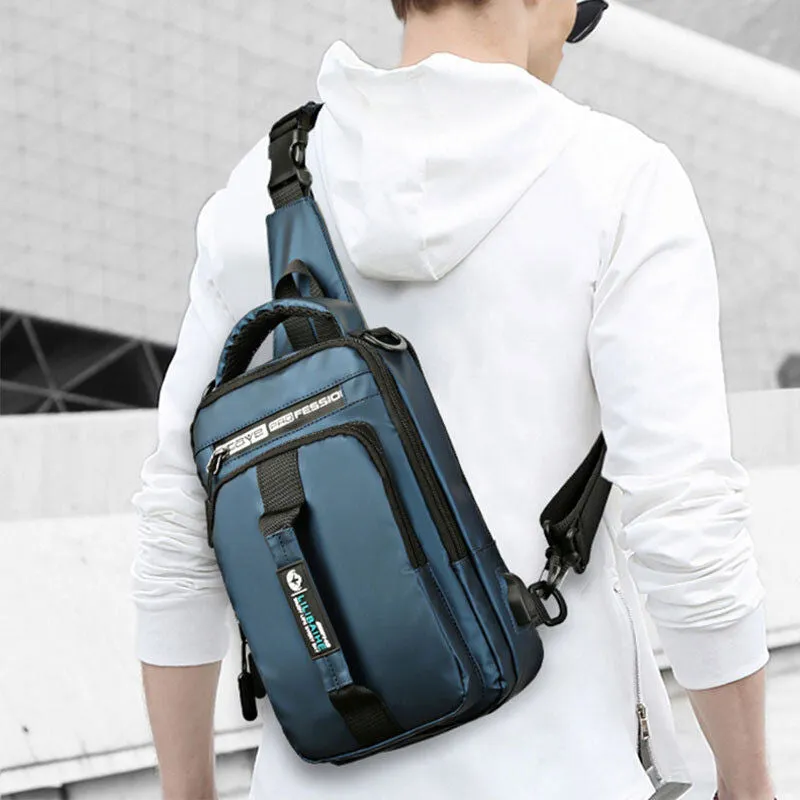 Waterproof Large Capacity Multi-Carry Sling Bag With USB Charging Port