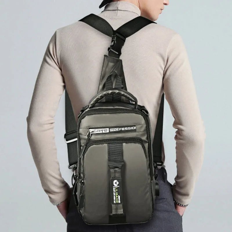 Waterproof Large Capacity Multi-Carry Sling Bag With USB Charging Port